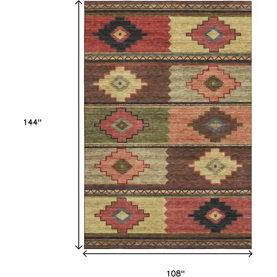 Rust Green And Gold Geometric Washable Area Rug With UV Protection Photo 3