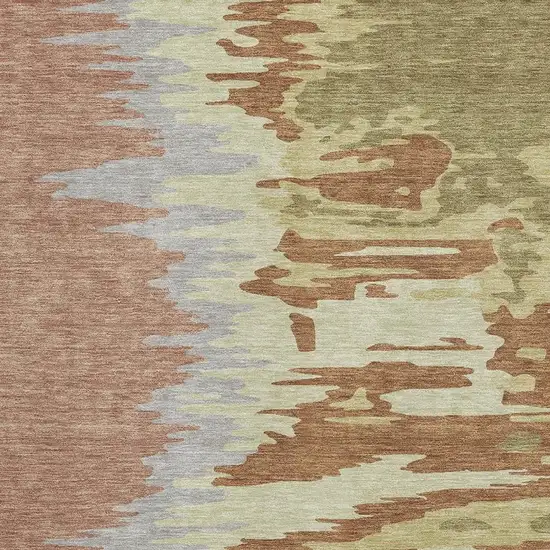 Rust Green And Gray Abstract Washable Area Rug With UV Protection Photo 3
