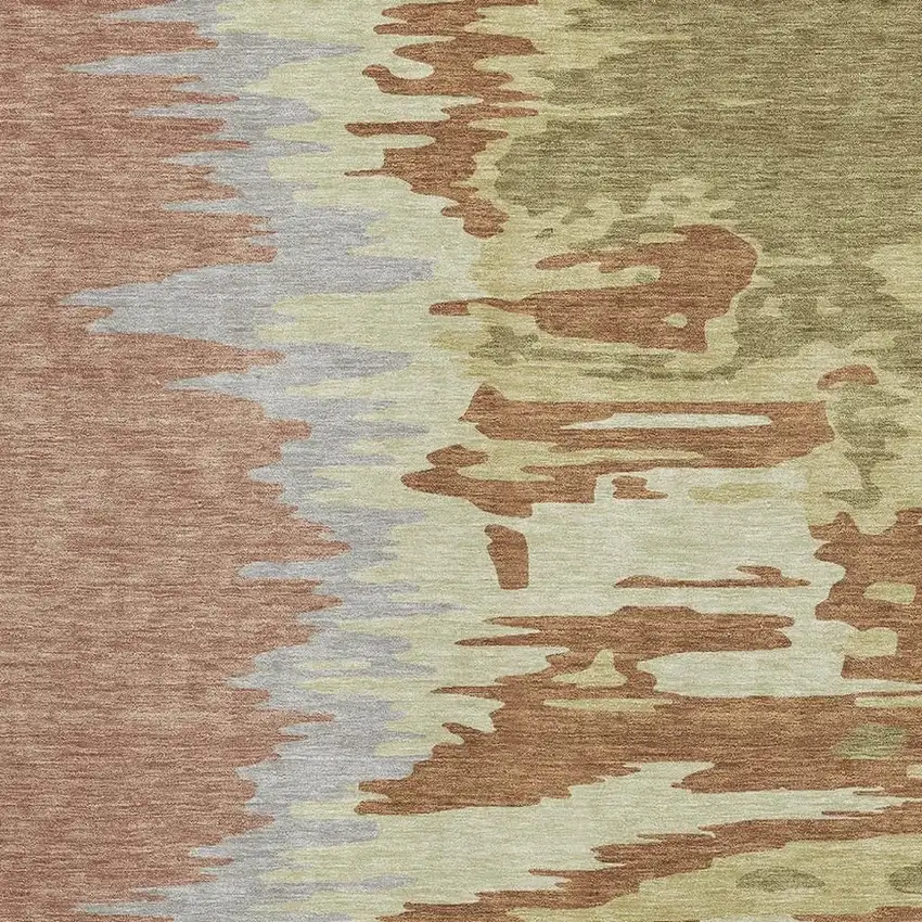 Rust Green And Gray Abstract Washable Area Rug With UV Protection Photo 3