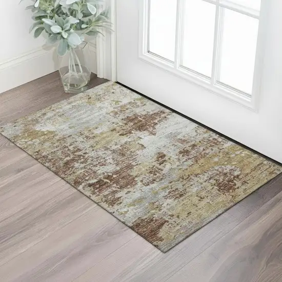 Rust Green And Gray Abstract Washable Area Rug With UV Protection Photo 2