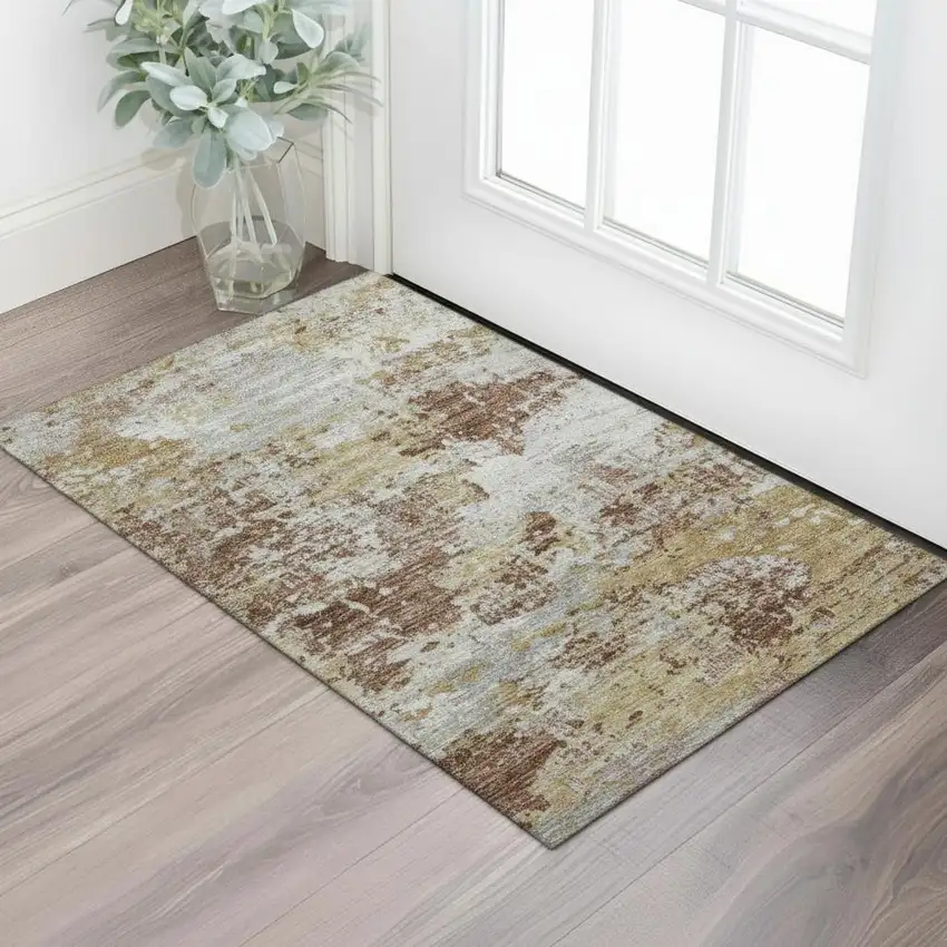 Rust Green And Gray Abstract Washable Area Rug With UV Protection Photo 2