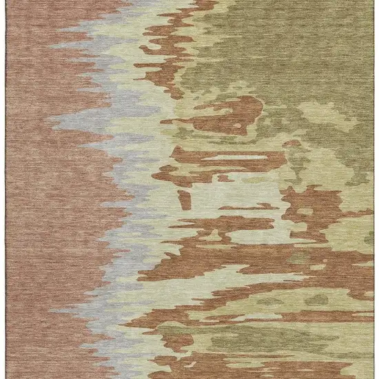 Rust Green And Gray Abstract Washable Area Rug With UV Protection Photo 4