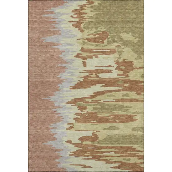 Rust Green And Gray Abstract Washable Area Rug With UV Protection Photo 6