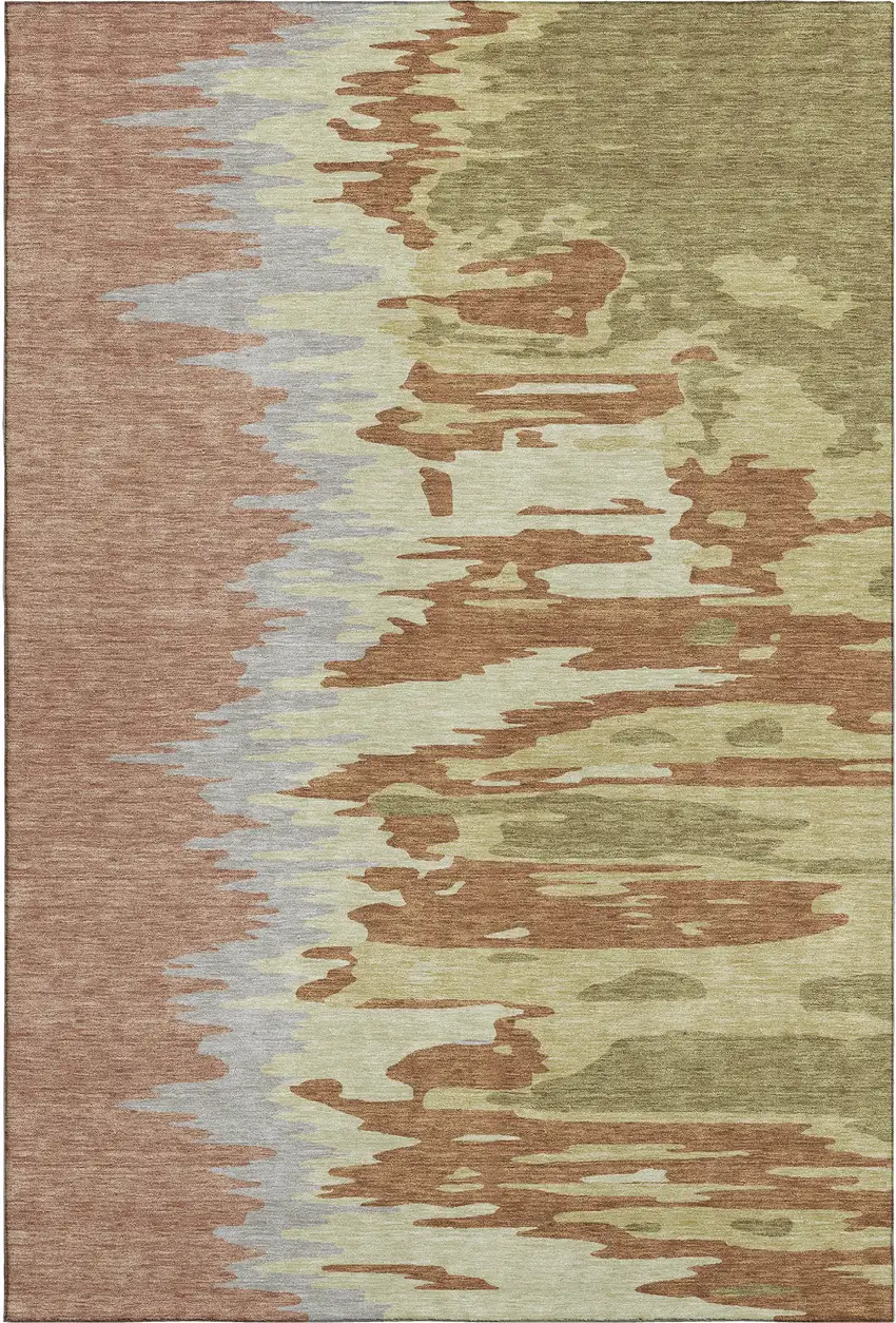 Rust Green And Gray Abstract Washable Area Rug With UV Protection Photo 6