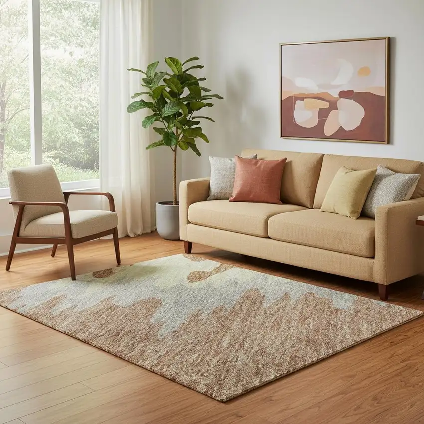 Rust Green And Gray Abstract Washable Area Rug With UV Protection Photo 2