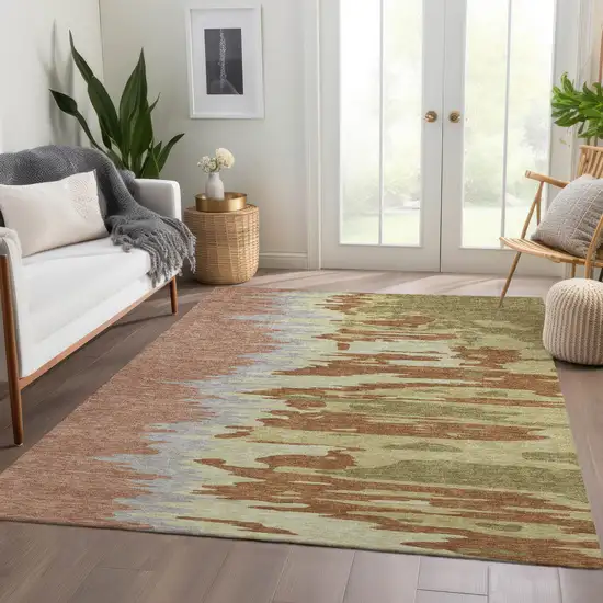 Rust Green And Gray Abstract Washable Area Rug With UV Protection Photo 6