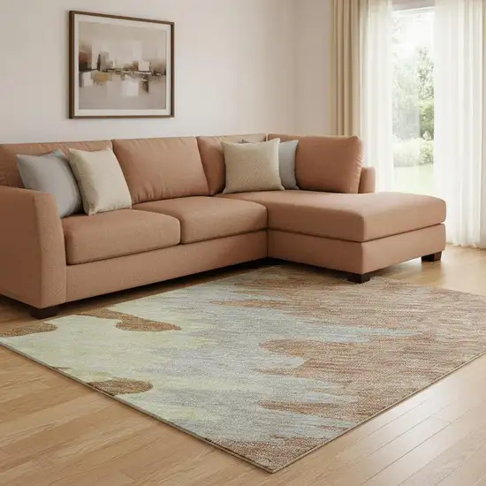 Rust Green And Gray Abstract Washable Area Rug With UV Protection Photo 2