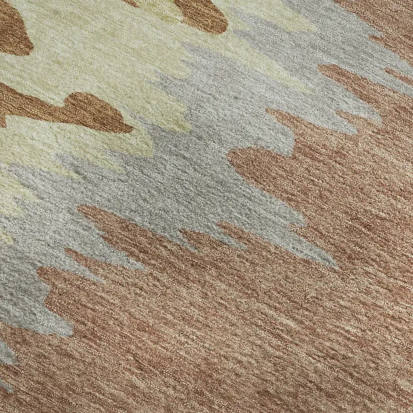 Rust Green And Gray Abstract Washable Area Rug With UV Protection Photo 3