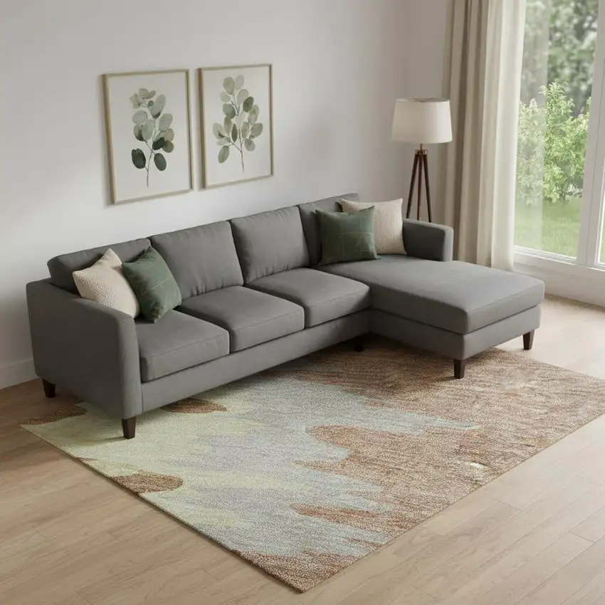 Rust Green And Gray Abstract Washable Area Rug With UV Protection Photo 2