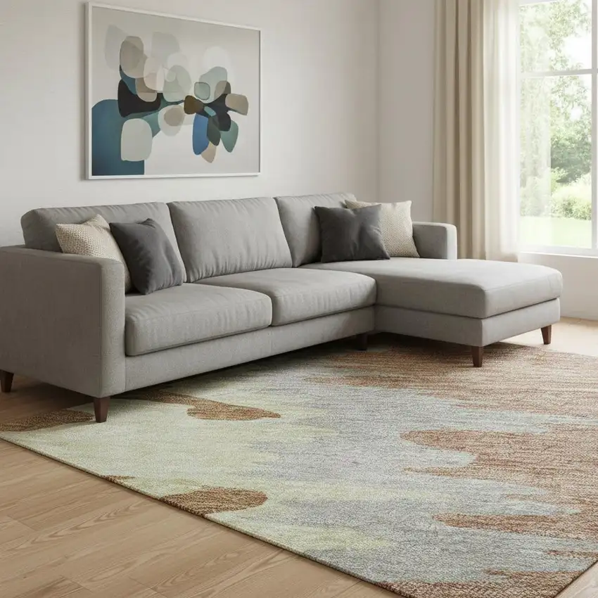 Rust Green And Gray Abstract Washable Area Rug With UV Protection Photo 2