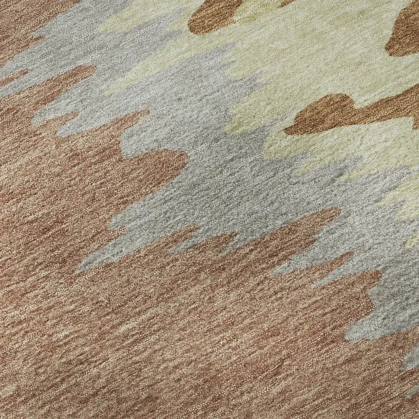 Rust Green And Gray Abstract Washable Area Rug With UV Protection Photo 1