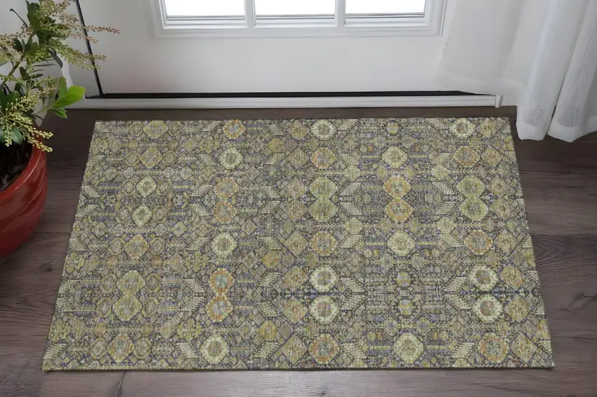 Rust Green And Gray Tribal Washable Area Rug With UV Protection Photo 2