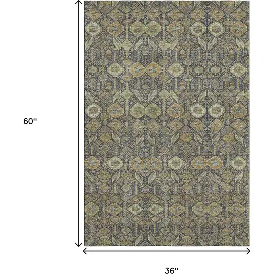 Rust Green And Gray Tribal Washable Area Rug With UV Protection Photo 3