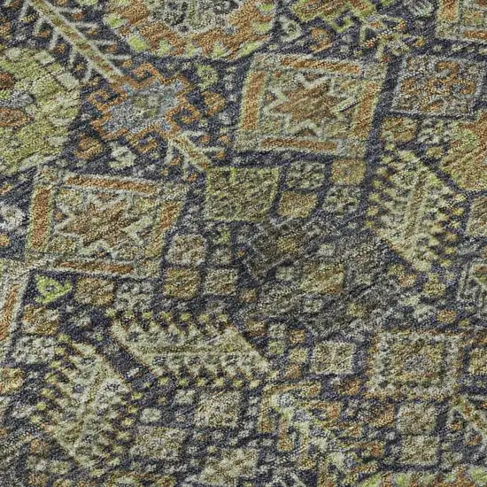 Rust Green And Gray Tribal Washable Area Rug With UV Protection Photo 9