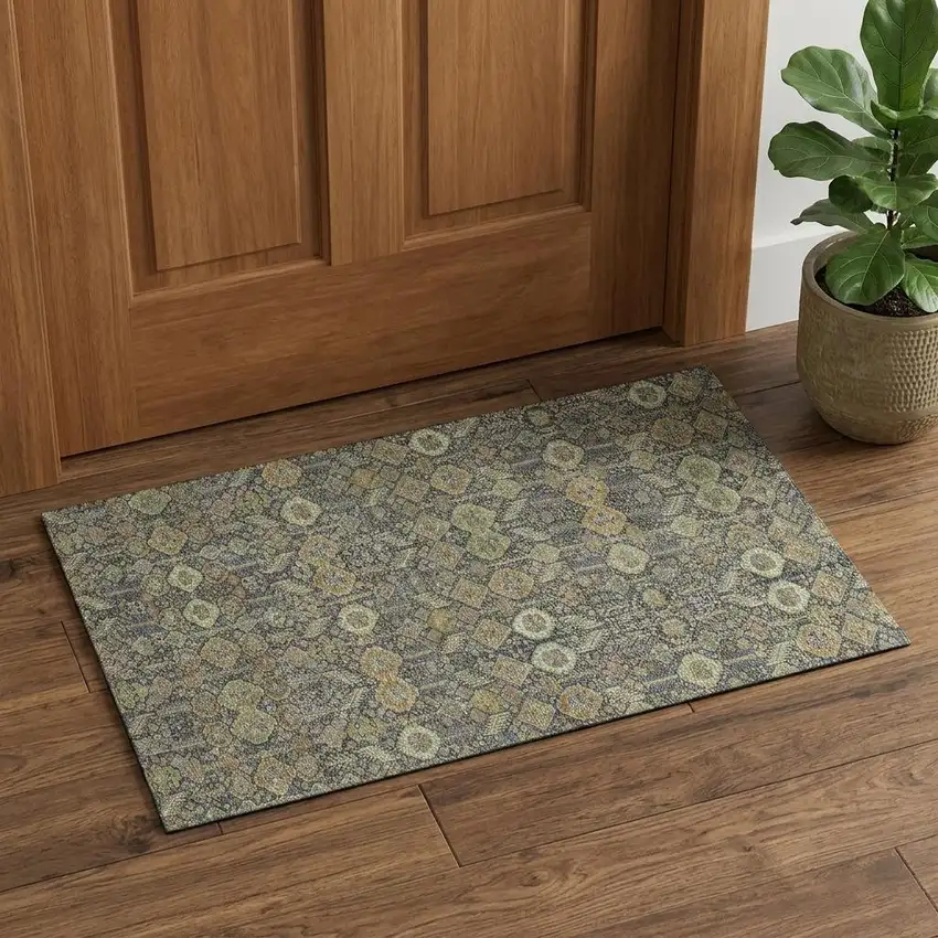 Rust Green And Gray Tribal Washable Area Rug With UV Protection Photo 1