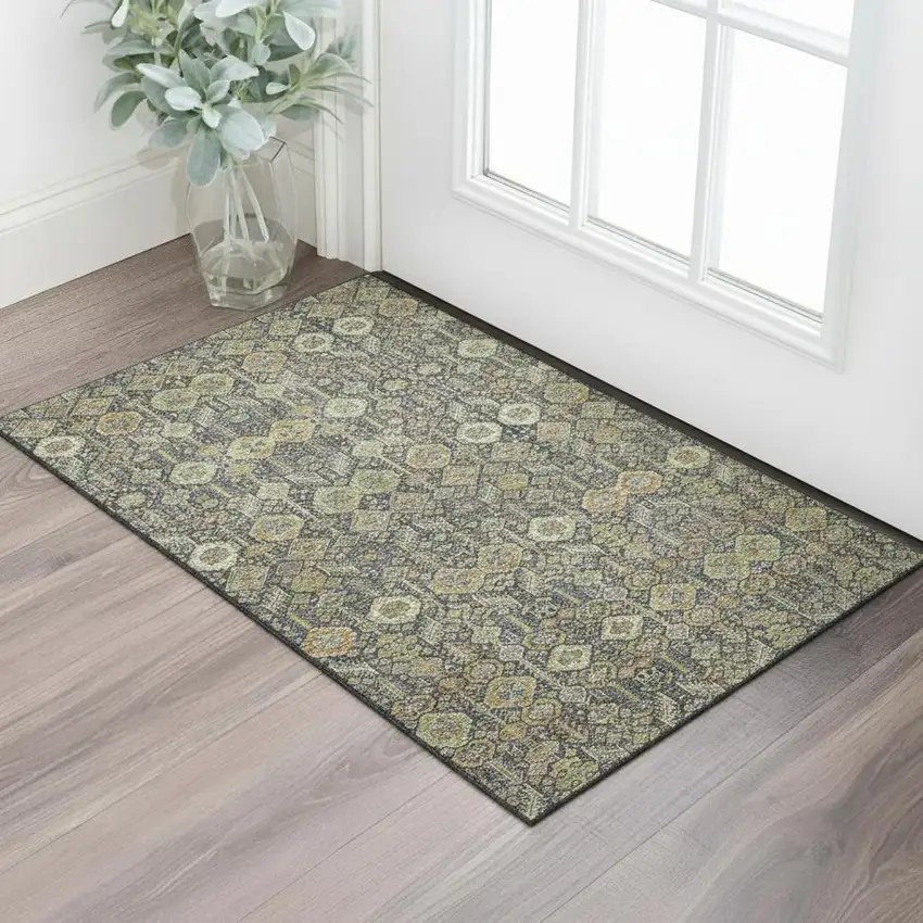 Rust Green And Gray Tribal Washable Area Rug With UV Protection Photo 1
