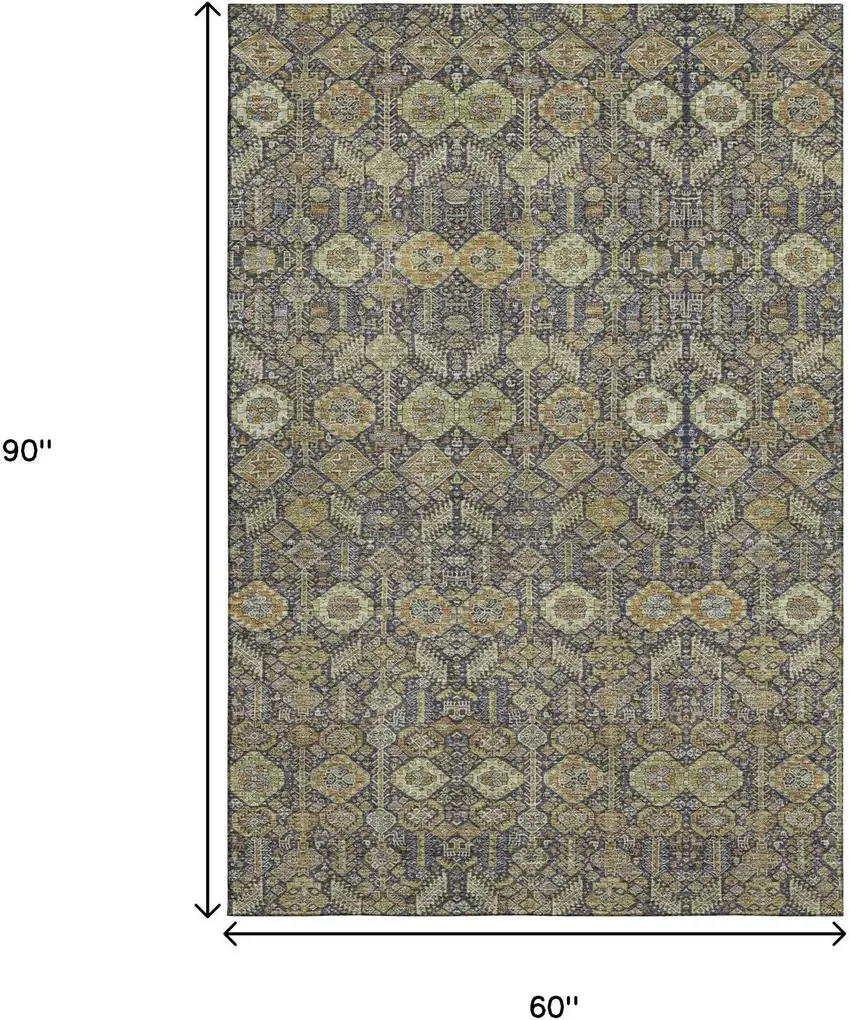 Rust Green And Gray Tribal Washable Area Rug With UV Protection Photo 3