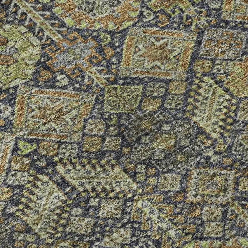 Rust Green And Gray Tribal Washable Area Rug With UV Protection Photo 9