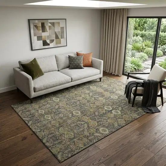 Rust Green And Gray Tribal Washable Area Rug With UV Protection Photo 1