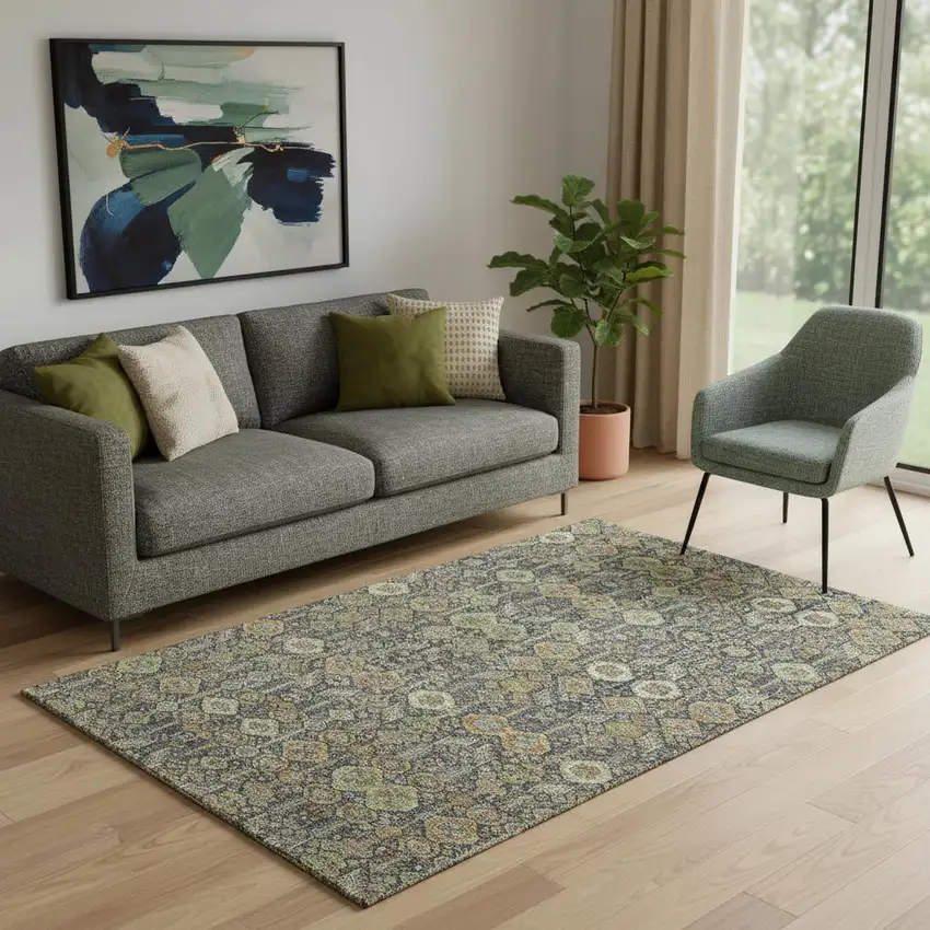 Rust Green And Gray Tribal Washable Area Rug With UV Protection Photo 1