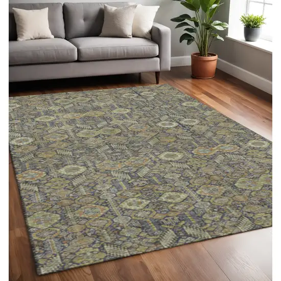 Rust Green And Gray Tribal Washable Area Rug With UV Protection Photo 2