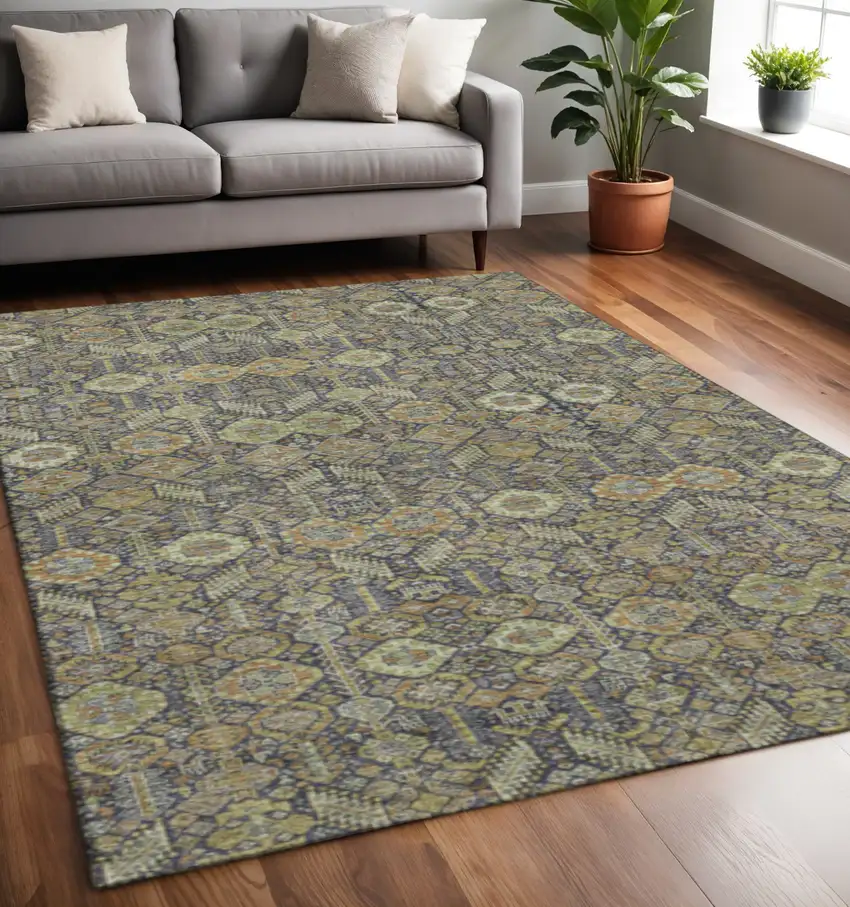 Rust Green And Gray Tribal Washable Area Rug With UV Protection Photo 2