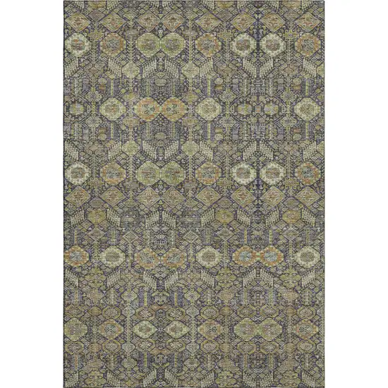 Rust Green And Gray Tribal Washable Area Rug With UV Protection Photo 1