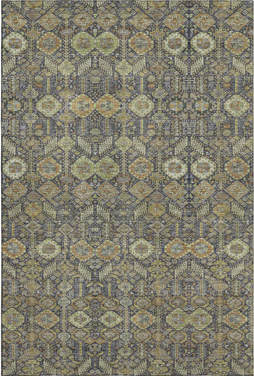 Rust Green And Gray Tribal Washable Area Rug With UV Protection Photo 1