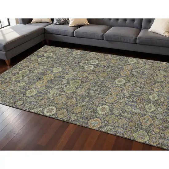 Rust Green And Gray Tribal Washable Area Rug With UV Protection Photo 2