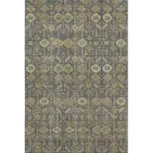 Photo of Rust Green And Gray Tribal Washable Area Rug With UV Protection