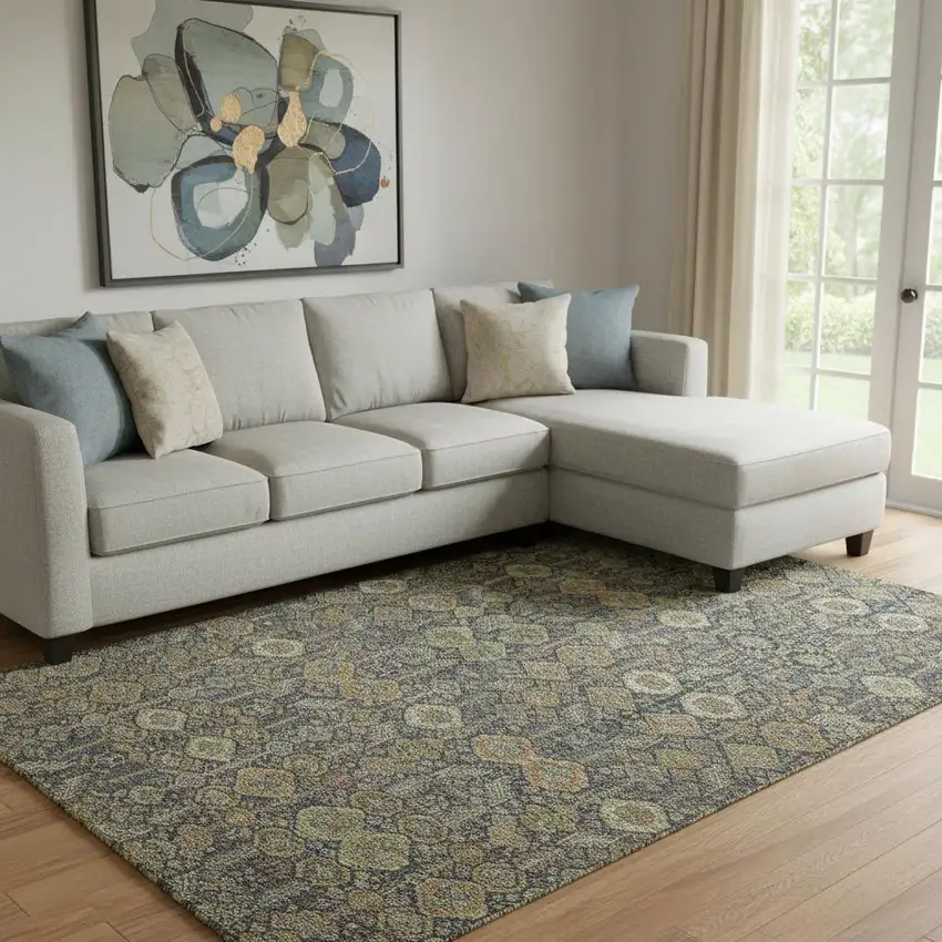 Rust Green And Gray Tribal Washable Area Rug With UV Protection Photo 1