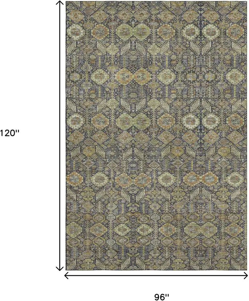 Rust Green And Gray Tribal Washable Area Rug With UV Protection Photo 3