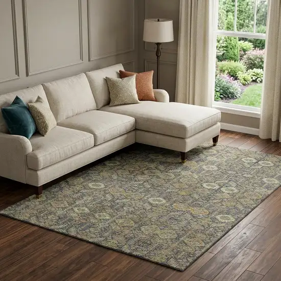 Rust Green And Gray Tribal Washable Area Rug With UV Protection Photo 1