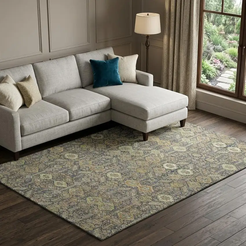 Rust Green And Gray Tribal Washable Area Rug With UV Protection Photo 1
