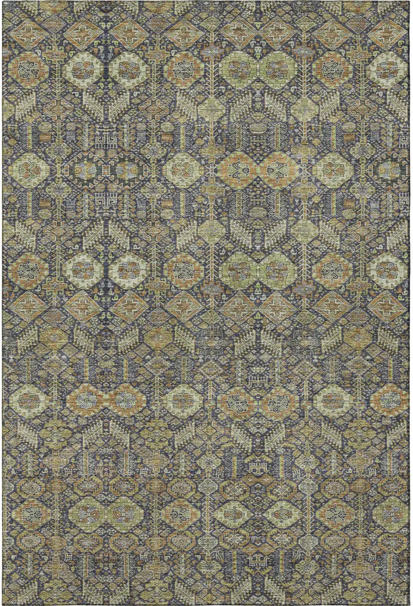 Rust Green And Gray Tribal Washable Area Rug With UV Protection Photo 4