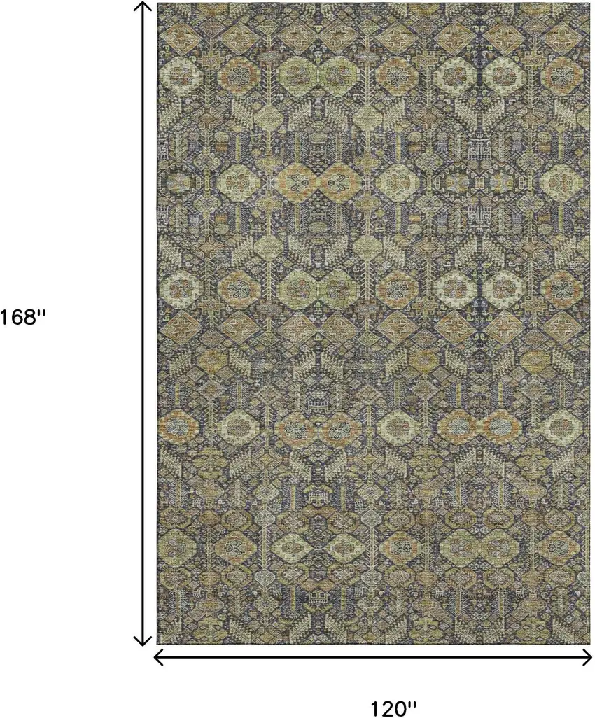 Rust Green And Gray Tribal Washable Area Rug With UV Protection Photo 3