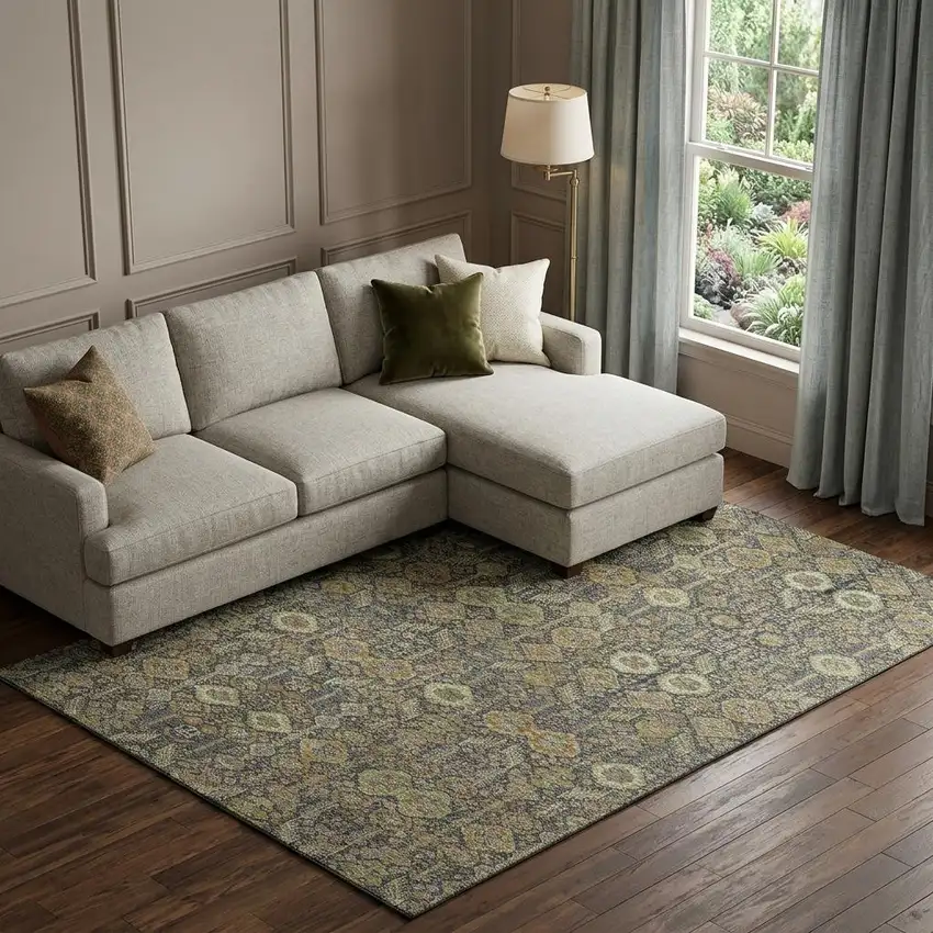 Rust Green And Gray Tribal Washable Area Rug With UV Protection Photo 1