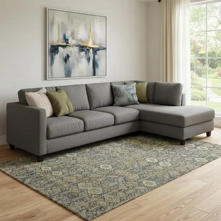 Rust Green And Gray Tribal Washable Area Rug With UV Protection Photo 1