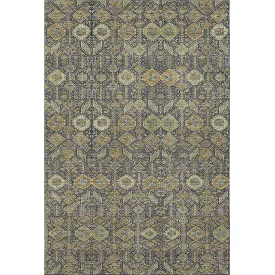 Rust Green And Gray Tribal Washable Area Rug With UV Protection Photo 4