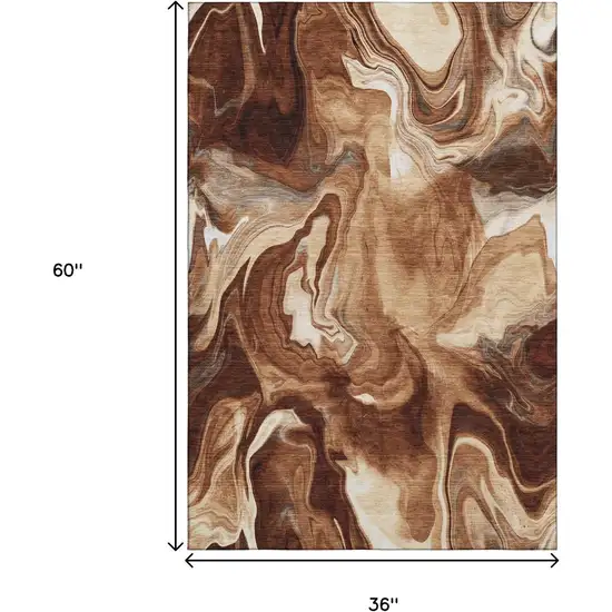 Rust Ivory And Beige Abstract Washable Area Rug With UV Protection Photo 3