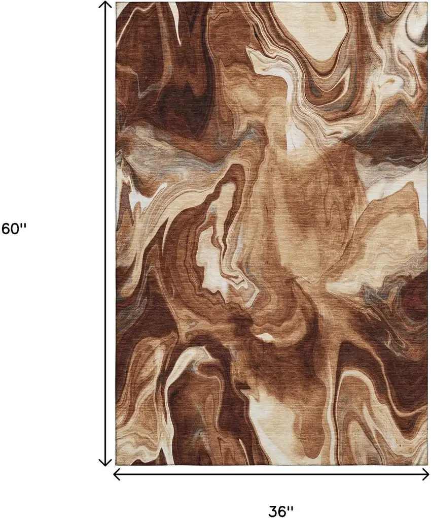 Rust Ivory And Beige Abstract Washable Area Rug With UV Protection Photo 3