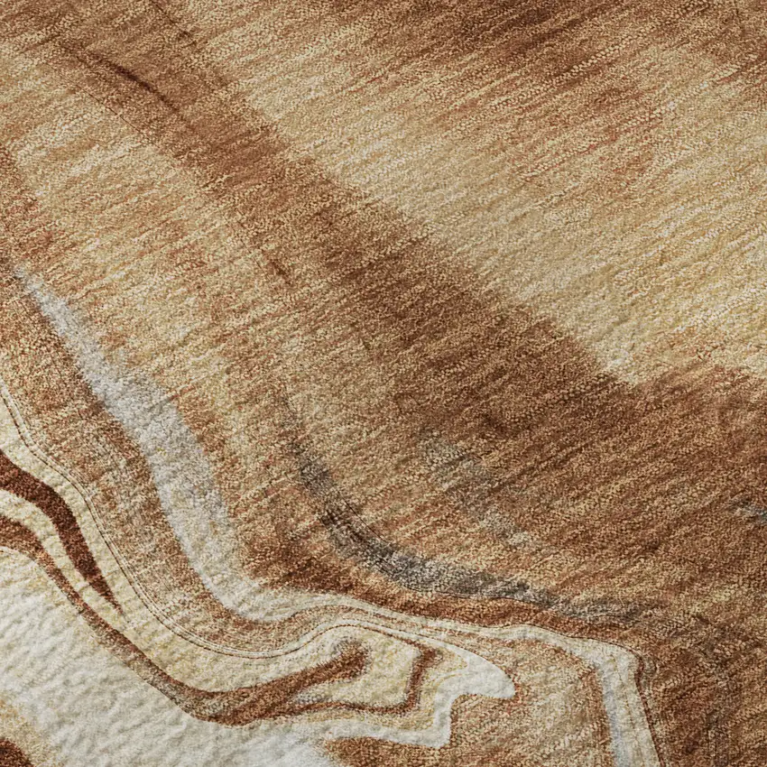 Rust Ivory And Beige Abstract Washable Area Rug With UV Protection Photo 9