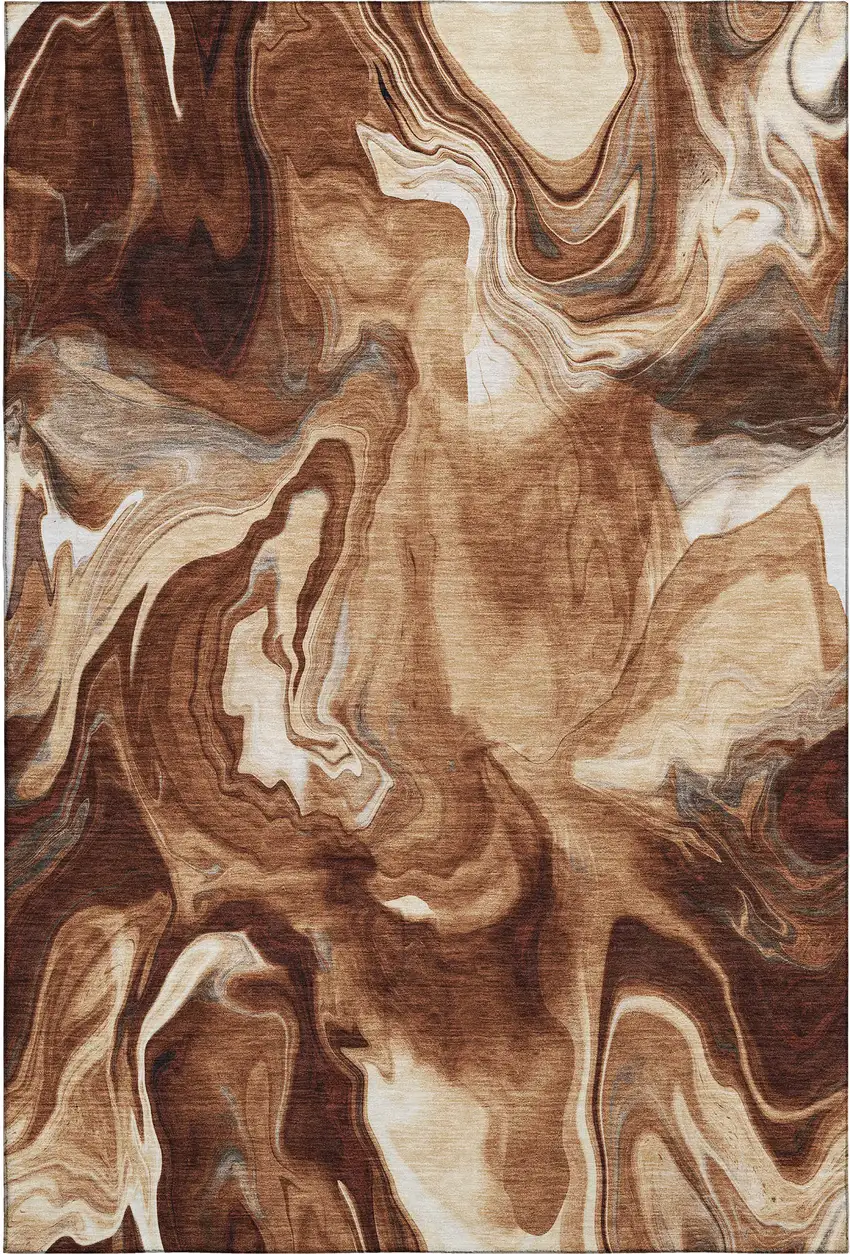 Rust Ivory And Beige Abstract Washable Area Rug With UV Protection Photo 1