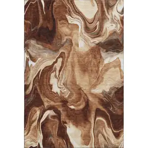 Photo of Rust Ivory And Beige Abstract Washable Area Rug With UV Protection