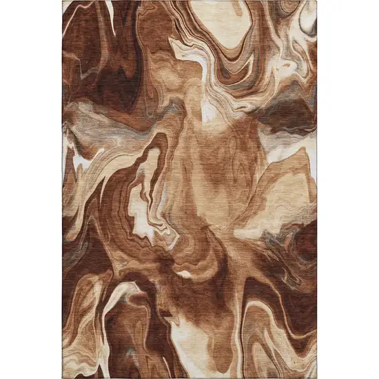 Rust Ivory And Beige Abstract Washable Area Rug With UV Protection Photo 1