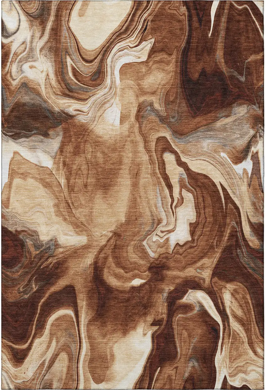 Rust Ivory And Beige Abstract Washable Area Rug With UV Protection Photo 4