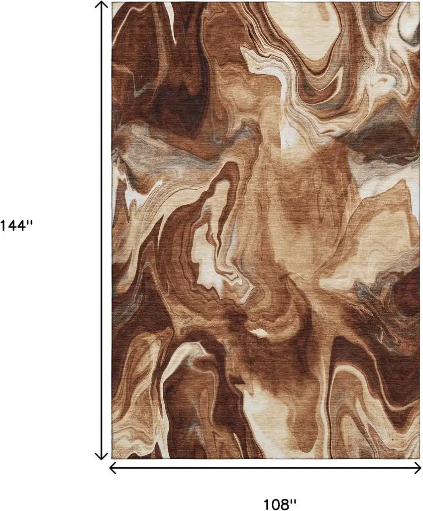 Rust Ivory And Beige Abstract Washable Area Rug With UV Protection Photo 3