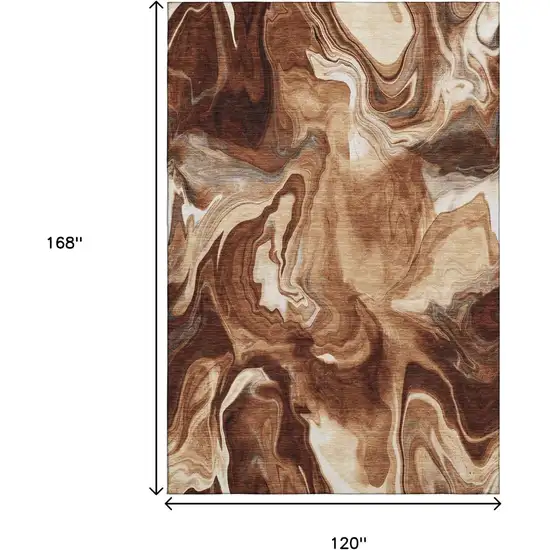 Rust Ivory And Beige Abstract Washable Area Rug With UV Protection Photo 3