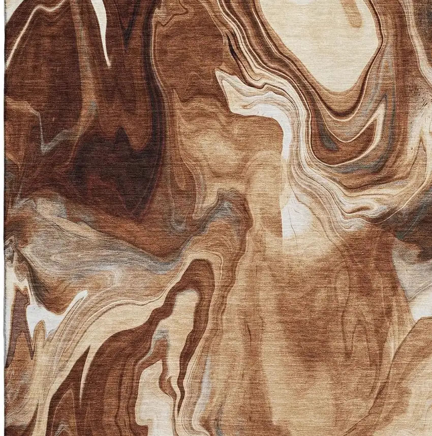 Rust Ivory And Beige Abstract Washable Area Rug With UV Protection Photo 3