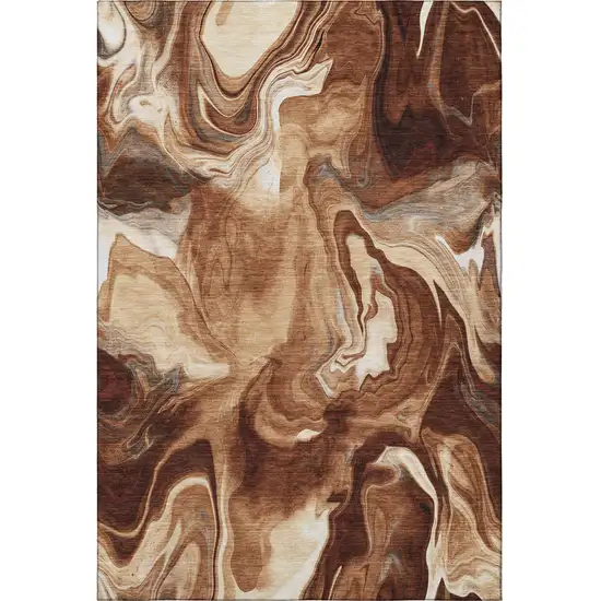 Rust Ivory And Beige Abstract Washable Area Rug With UV Protection Photo 4